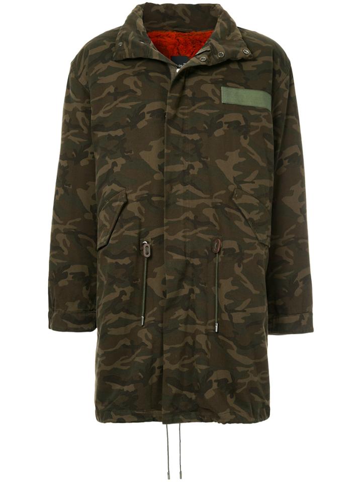 Yves Salomon Homme Fur Lined Camouflage Coat - Green