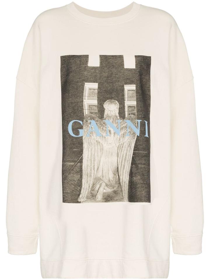 Ganni Oversized Printed Sweater - White