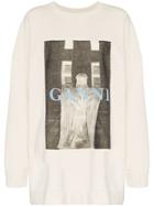 Ganni Oversized Printed Sweater - White