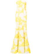 Monique Lhuillier Floral Print Strapless Gown - Yellow & Orange