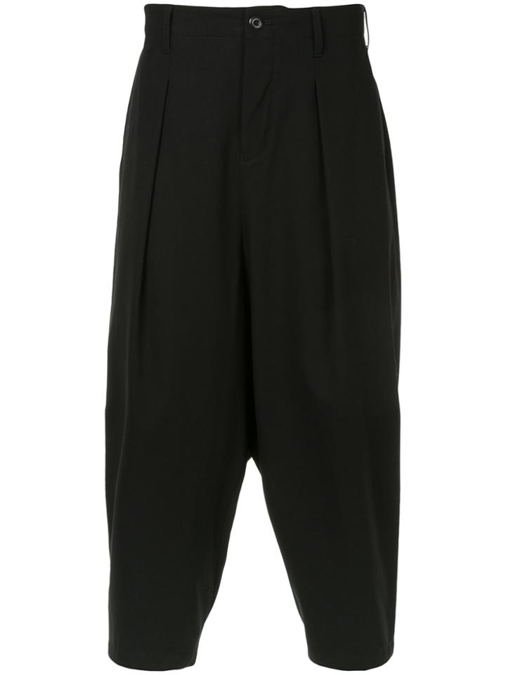 Kazuyuki Kumagai Drop Crotch Cropped Trousers - Black