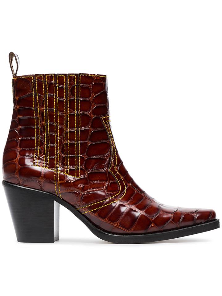 Ganni Rosette 75 Cowboy Boots - Brown