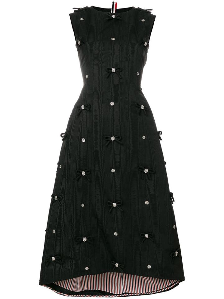 Thom Browne Sleeveless Bow Applique Silk Dress - Black