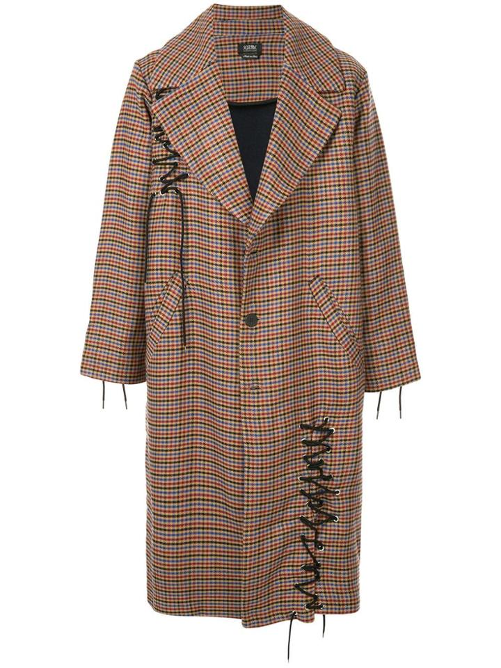 Selfmade By Gianfranco Villegas Laced Detail Check Coat - Multicolour