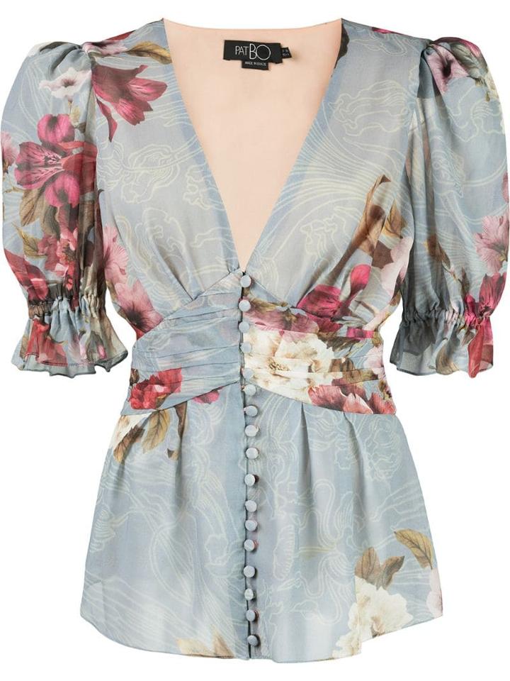 Patbo Peony Print Puff Sleeve Blouse - Blue