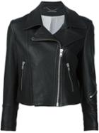 Yigal Azrouel Textured Biker Jacket, Women's, Size: 4, Black, Lamb Skin