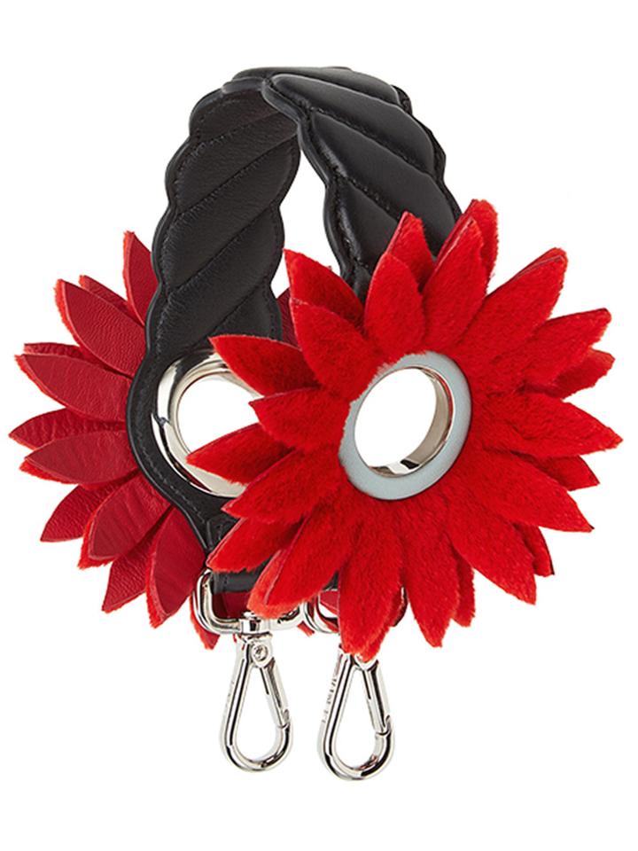 Fendi Mini Strap You Flower-embellished Shoulder Strap - Black