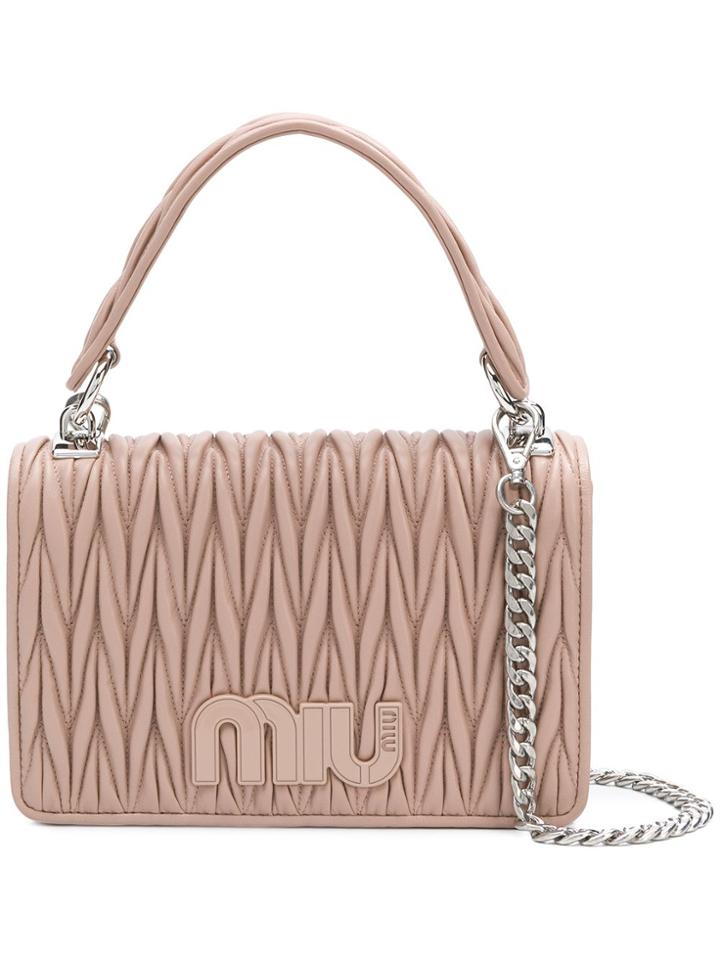 Miu Miu Chevron Pleated Logo Mini Satchel - Pink & Purple