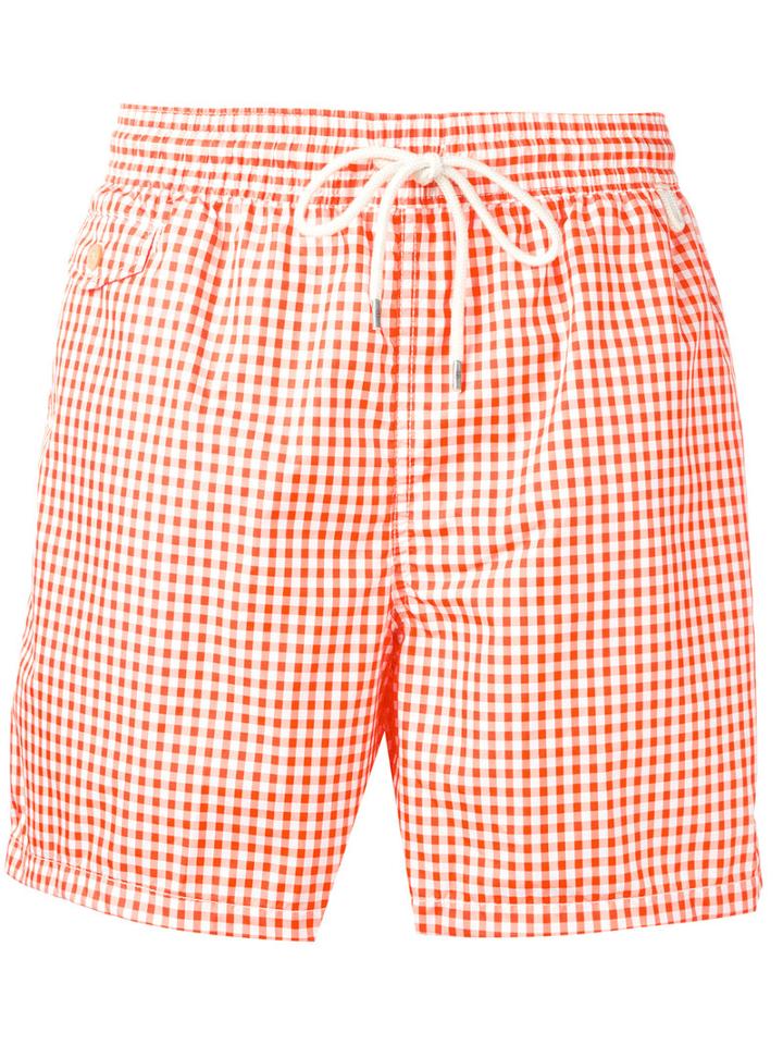 Polo Ralph Lauren Checked Swim Shorts, Men's, Size: Small, White, Polyester