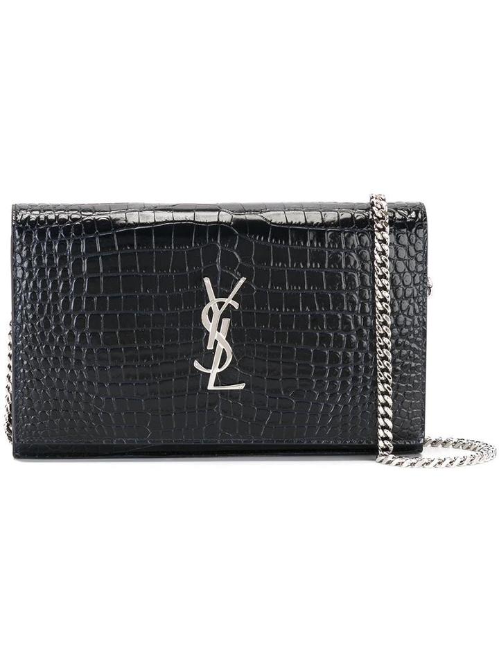 Saint Laurent Monogram Chain Wallet, Women's, Blue, Leather