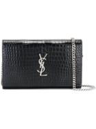 Saint Laurent Monogram Chain Wallet, Women's, Blue, Leather