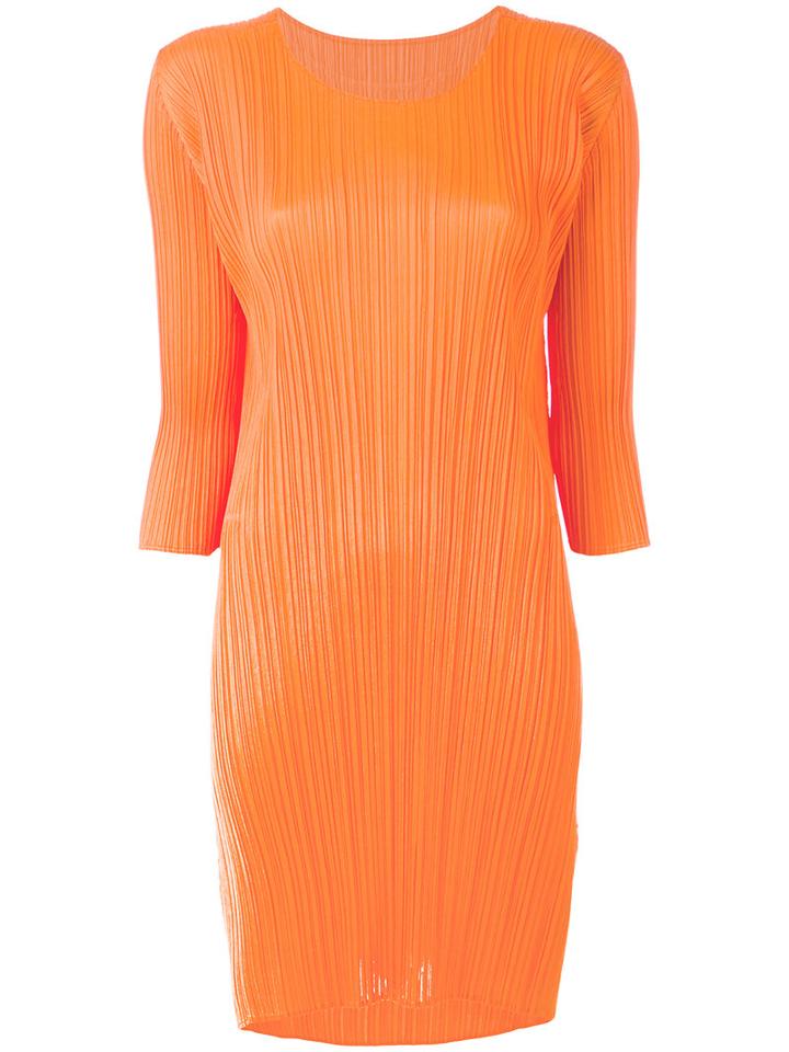 Pleats Please By Issey Miyake - Pleated Shift Dress - Women - Polyester - 3, Yellow/orange, Polyester