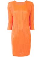 Pleats Please By Issey Miyake - Pleated Shift Dress - Women - Polyester - 3, Yellow/orange, Polyester