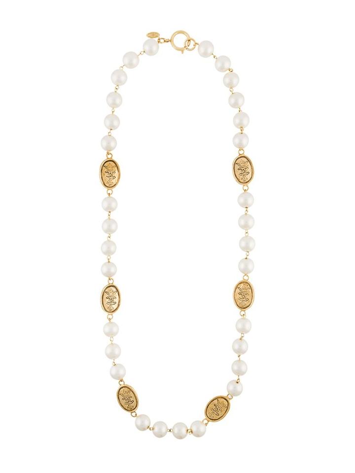 Chanel Vintage Pearl Crown Necklace, Women's, Metallic