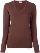 Brunello Cucinelli V-neck Jumper, Women's, Size: Large, Brown, Leather/cashmere