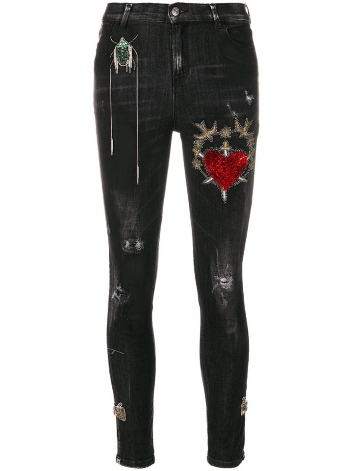 Amen Embellished And Distressed Skinny Jeans - Grey