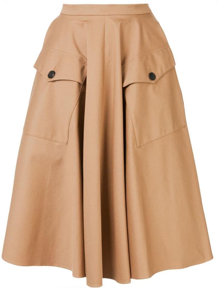 Rochas Button Pocket Full Skirt - Neutrals