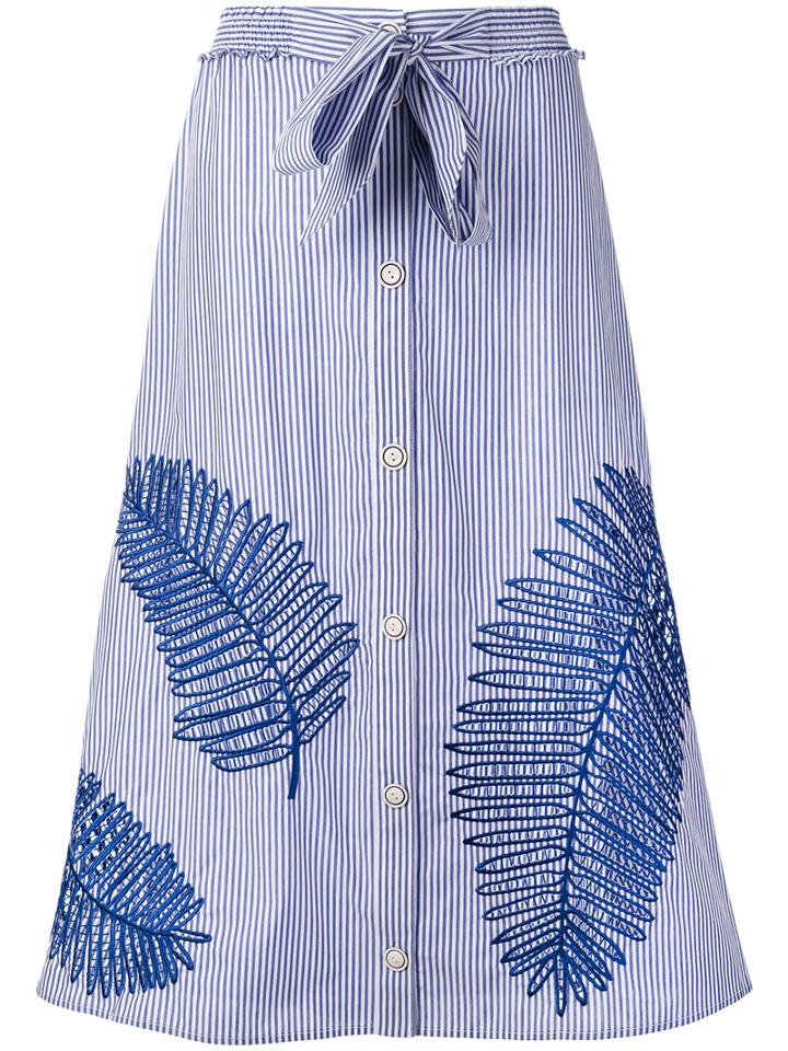 Stripe Buttoned Midi Skirt - Women - Cotton - 2, Blue, Cotton, Tanya Taylor