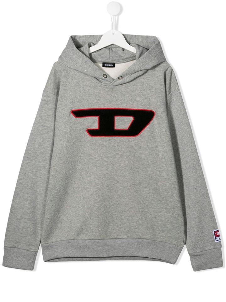 Diesel Kids Teen Logo Print Hoodie - Grey