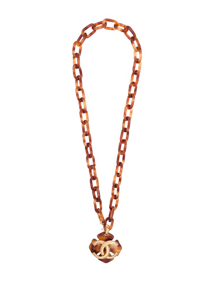 Chanel Vintage Tortoiseshell Cc Plate Necklace - Brown
