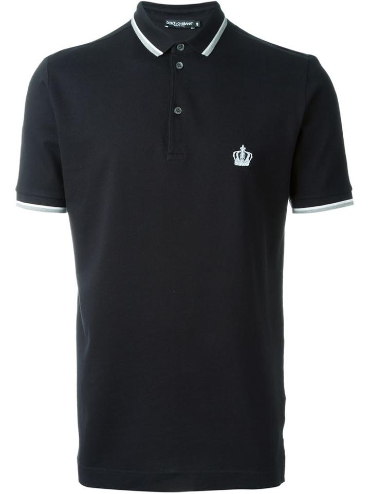 Dolce & Gabbana Embroidered Crown Polo Shirt, Men's, Size: 46, Black, Cotton