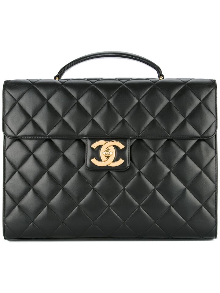 Chanel Vintage Quilted Business Briefcase Handbag - Black