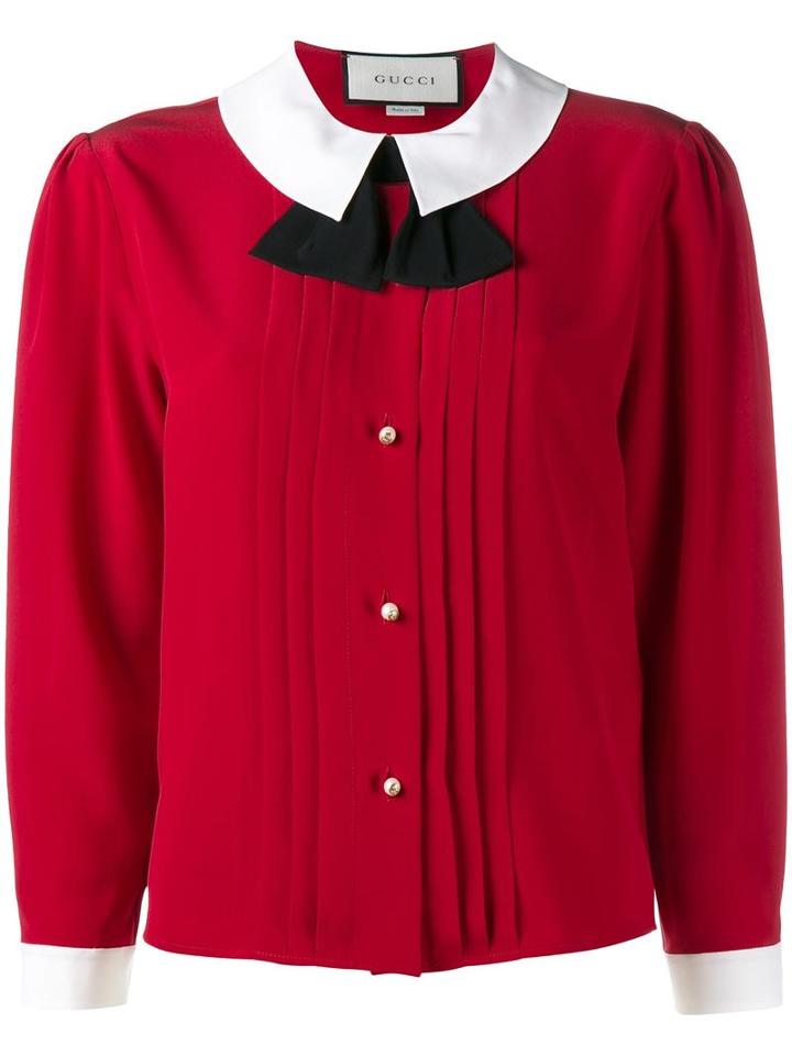 Gucci Peter Pan Collar Blouse, Women's, Size: 40, Red, Silk