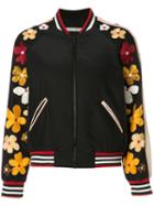 Alice+olivia Floral Embroidery Bomber Jacket, Women's, Size: Small, Blue, Silk/polyester/spandex/elastane