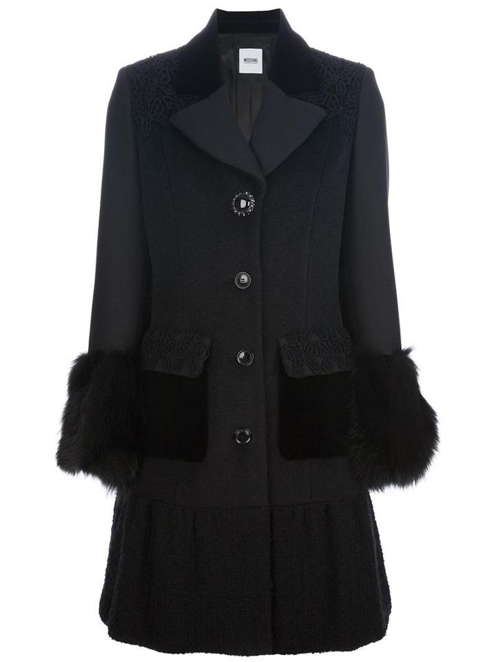 Moschino Cheap & Chic Embroidered Fur Trim Coat | LookMazing
