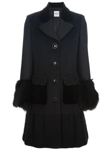Moschino Cheap & Chic Embroidered Fur Trim Coat