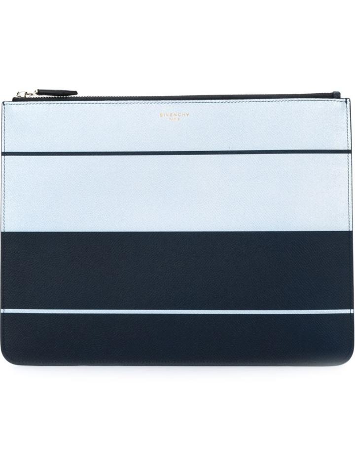 Givenchy Striped Clutch, Men's, Blue, Calf Leather