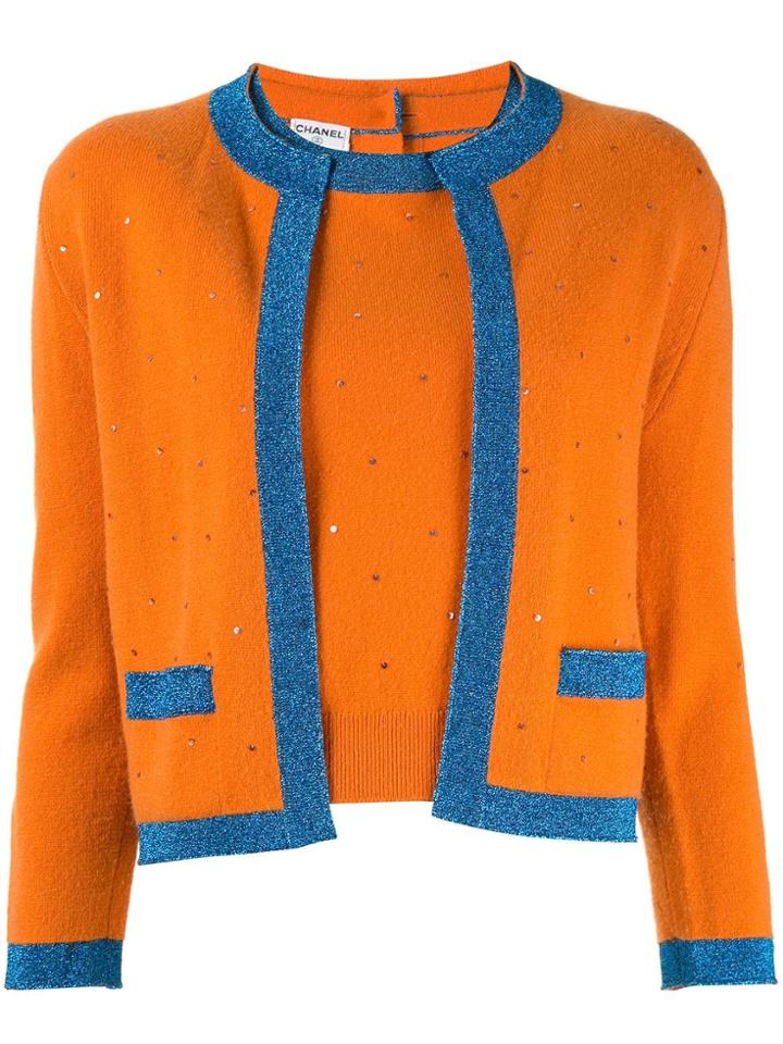 Chanel Vintage Colour-block Cashmere Twin Set - Orange