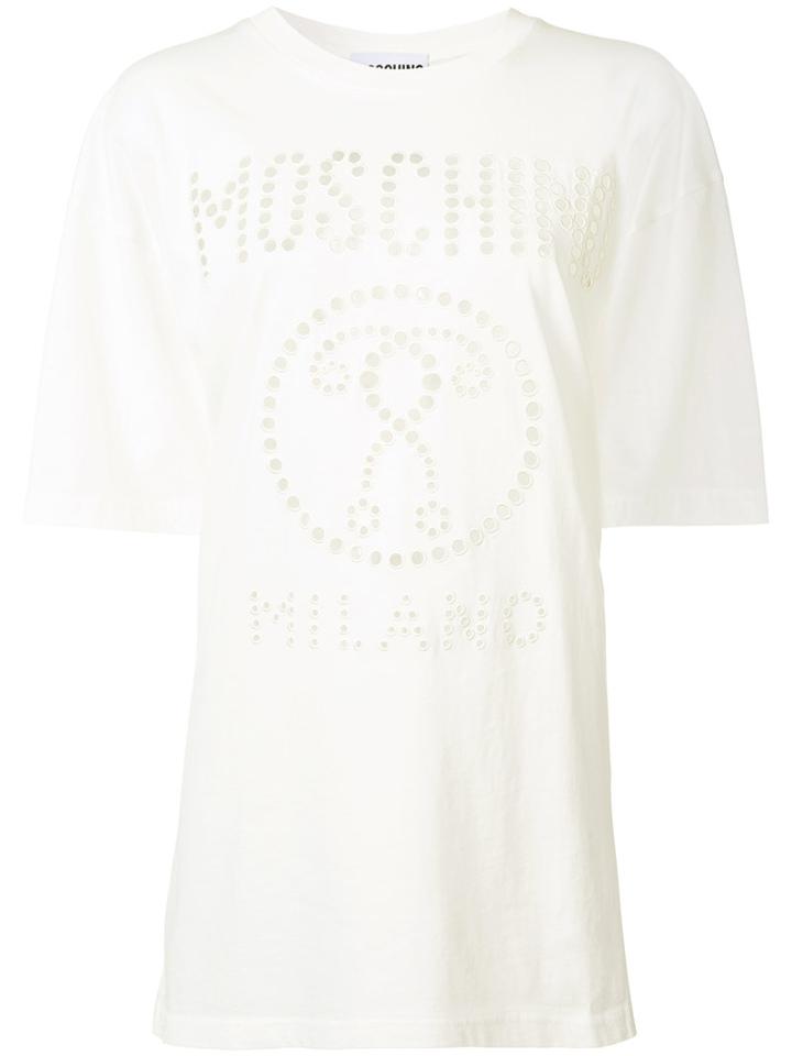 Moschino Oversized Perforated Logo T-shirt, Women's, Size: Small, White, Cotton