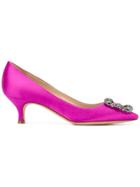 Manolo Blahnik Hangisi Kitten Heels - Pink & Purple