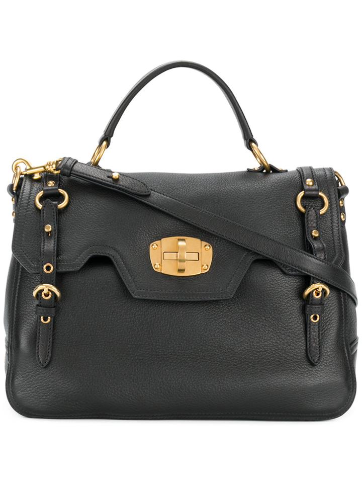 Miu Miu Buckle Detail Foldover Satchel Bag - Black