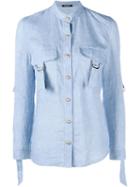 Balmain Adjustable Sleeve Shirt, Women's, Size: 38, Blue, Linen/flax
