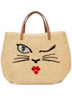 Ermanno Scervino Cat Face Tote, Women's, Nude/neutrals, Raffia