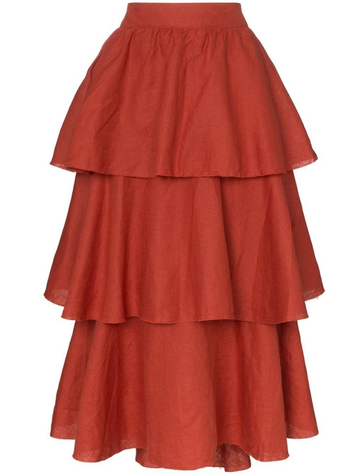 Johanna Ortiz Exotic Destination Tiered Linen Skirt - Orange