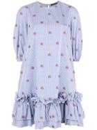 Alexander Mcqueen Striped Shift Dress With Floral Embroidery - Blue