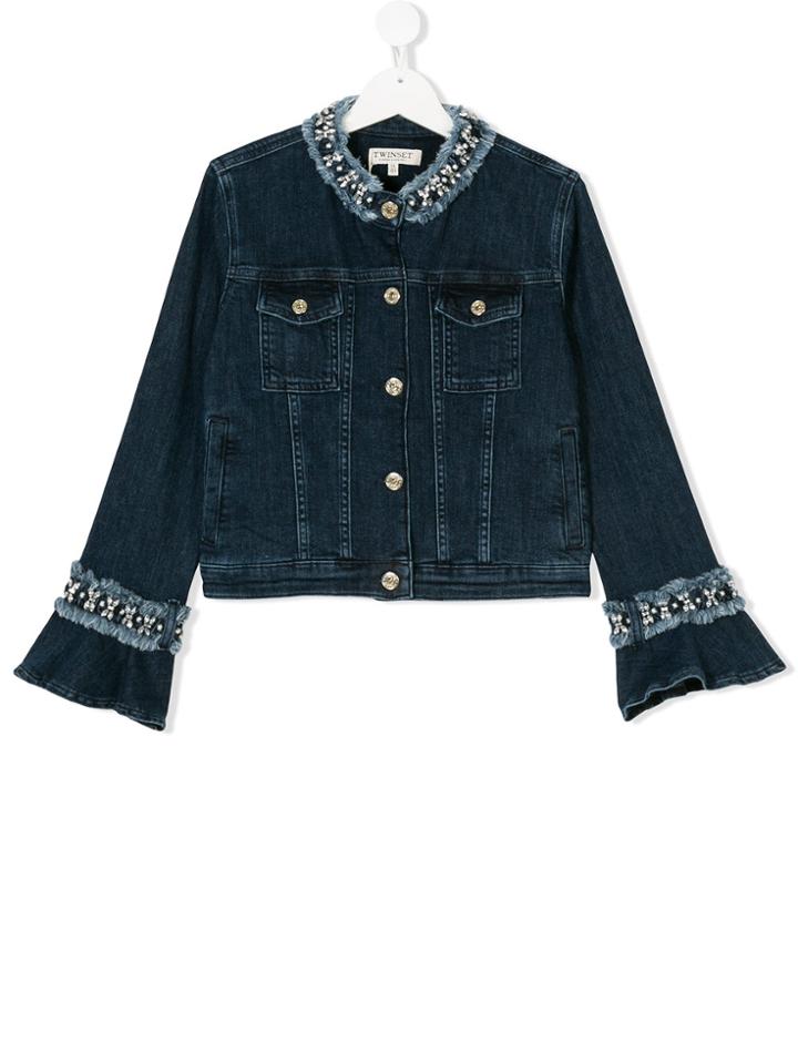 Twin-set Kids Teen Embellished Denim Jacket - Blue