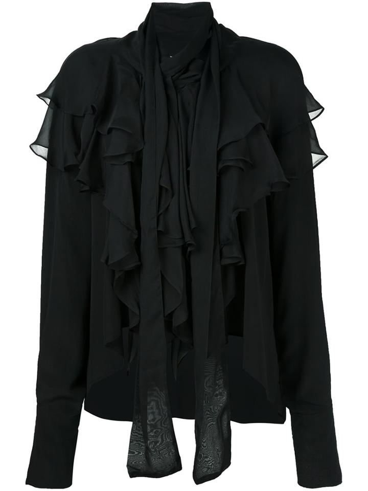 Faith Connexion Ruffle Front Shirt, Women's, Size: Medium, Black, Silk