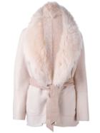 Drome Lamb Fur-collar Belted Coat, Women's, Size: Small, Pink/purple, Leather/lamb Fur
