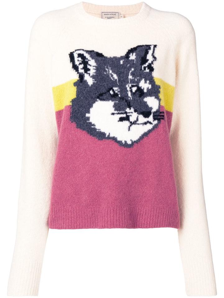 Maison Kitsuné Colour-block Fox Jumper - White