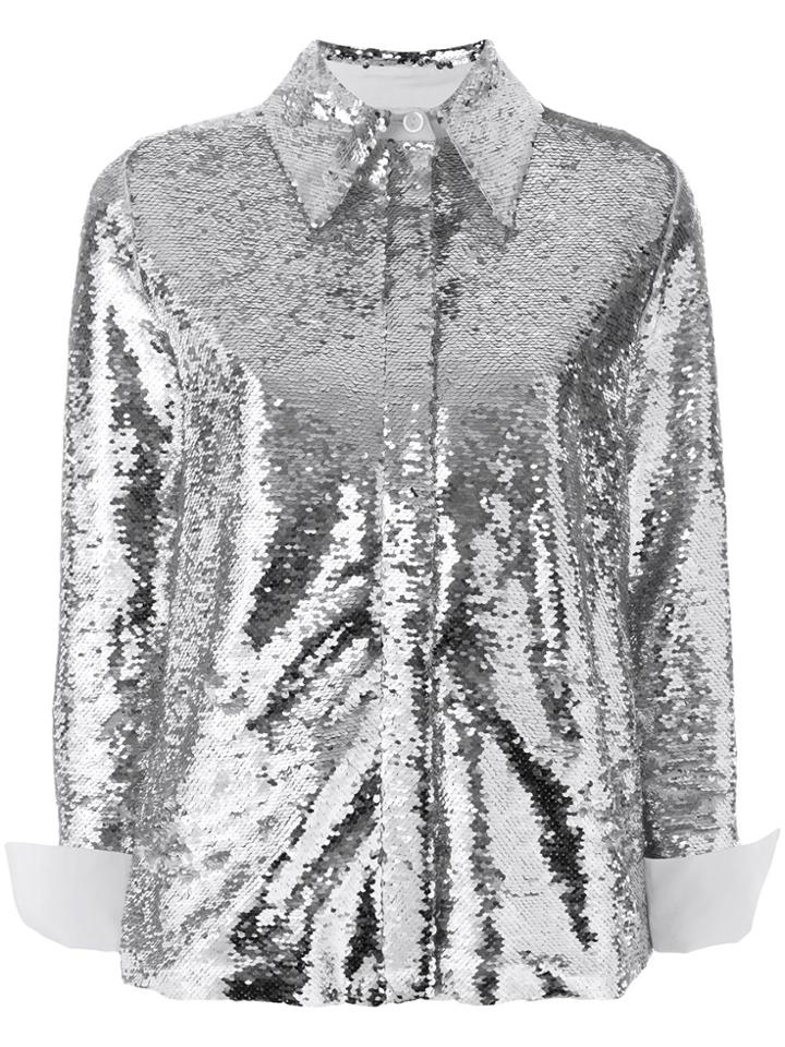 16arlington Sequin Contrast Cuffs Shirt - Metallic