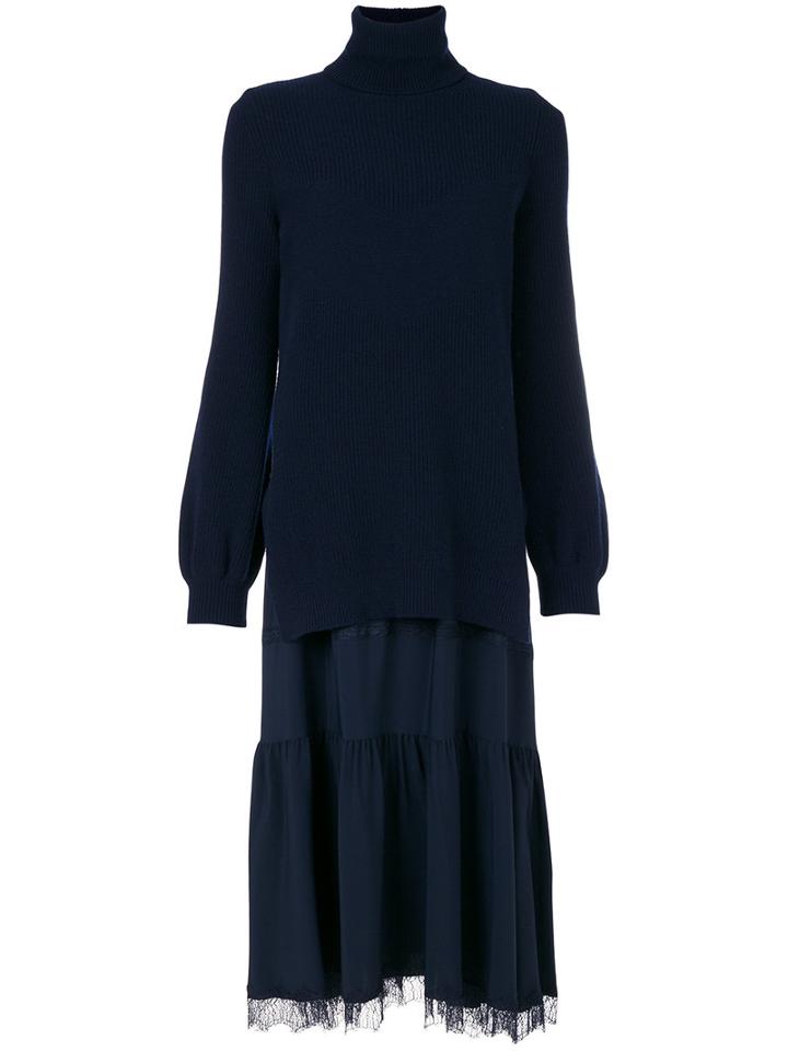No21 - Layered Roll Neck Dress - Women - Silk/acetate/virgin Wool - 40, Blue, Silk/acetate/virgin Wool
