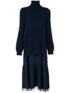 No21 - Layered Roll Neck Dress - Women - Silk/acetate/virgin Wool - 40, Blue, Silk/acetate/virgin Wool