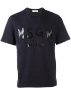 Msgm Logo Print T-shirt, Men's, Size: Xl, Blue, Cotton