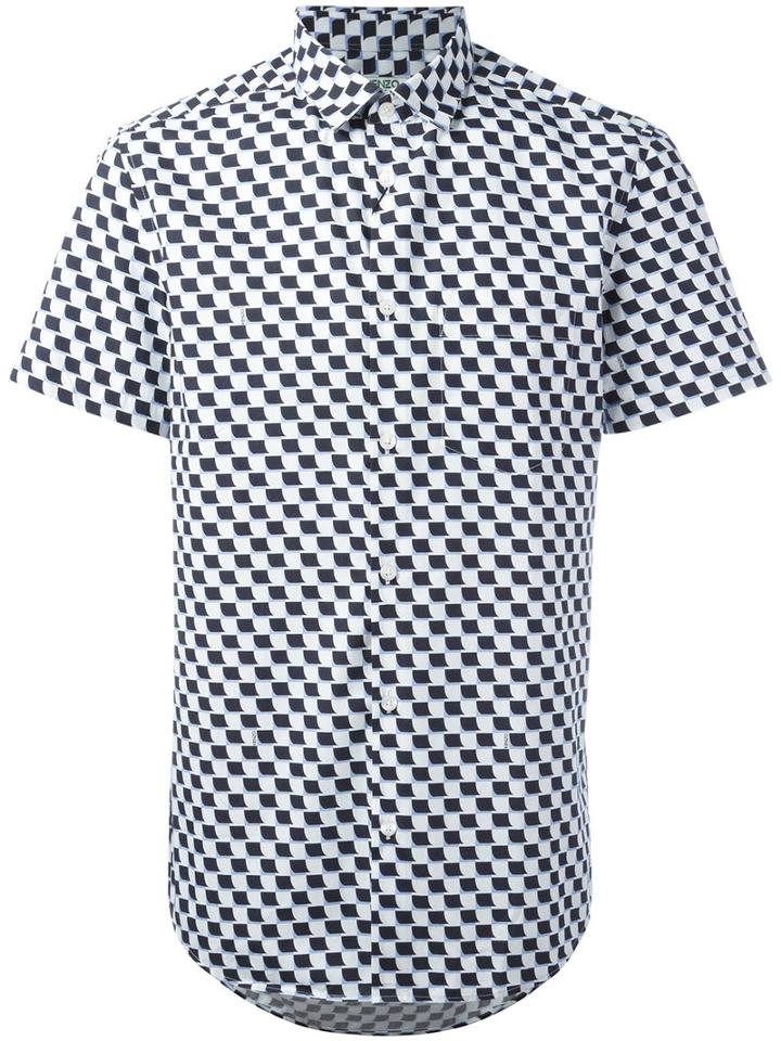 Kenzo Geometric Print Shirt, Men's, Size: 41, White, Cotton