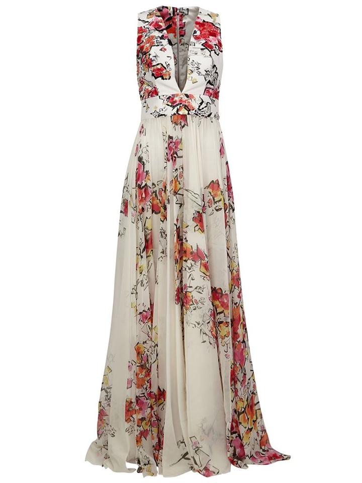 Zuhair Murad Floral Print Flared Gown, Women's, Size: 40, White, Silk/polyamide