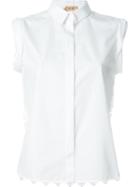 No21 Embroidered Panel Sleeveless Shirt, Women's, Size: 44, White, Cotton/polyester